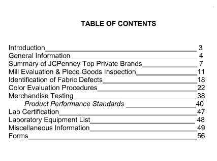 Quality manual content list